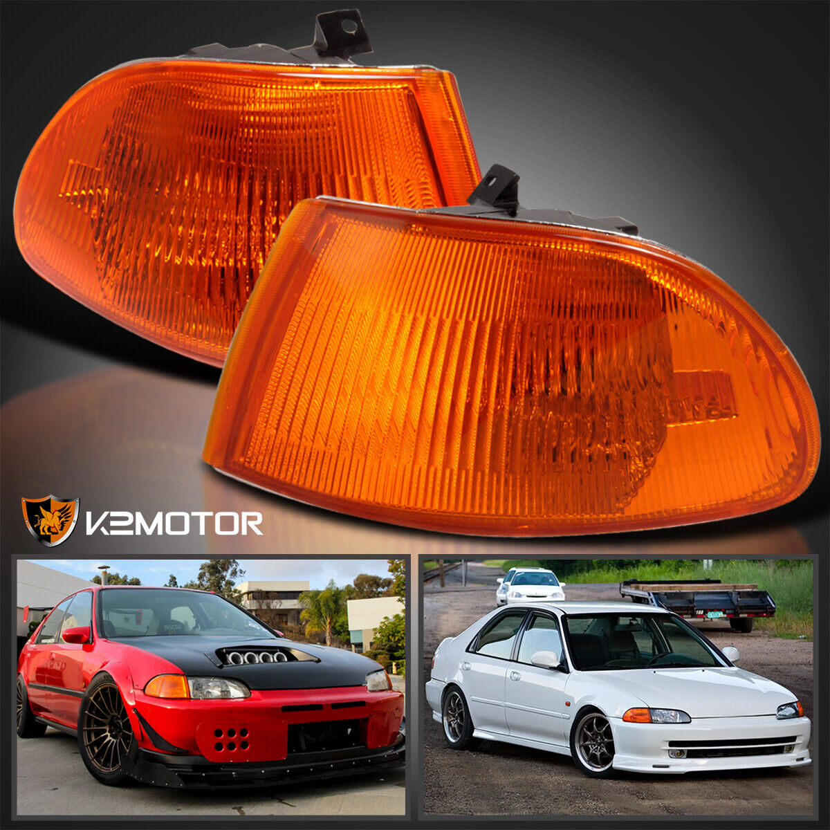 For 1992-1995 Honda Civic 4Dr Sedan Amber Corner Signal Lights Lamps Left+Right