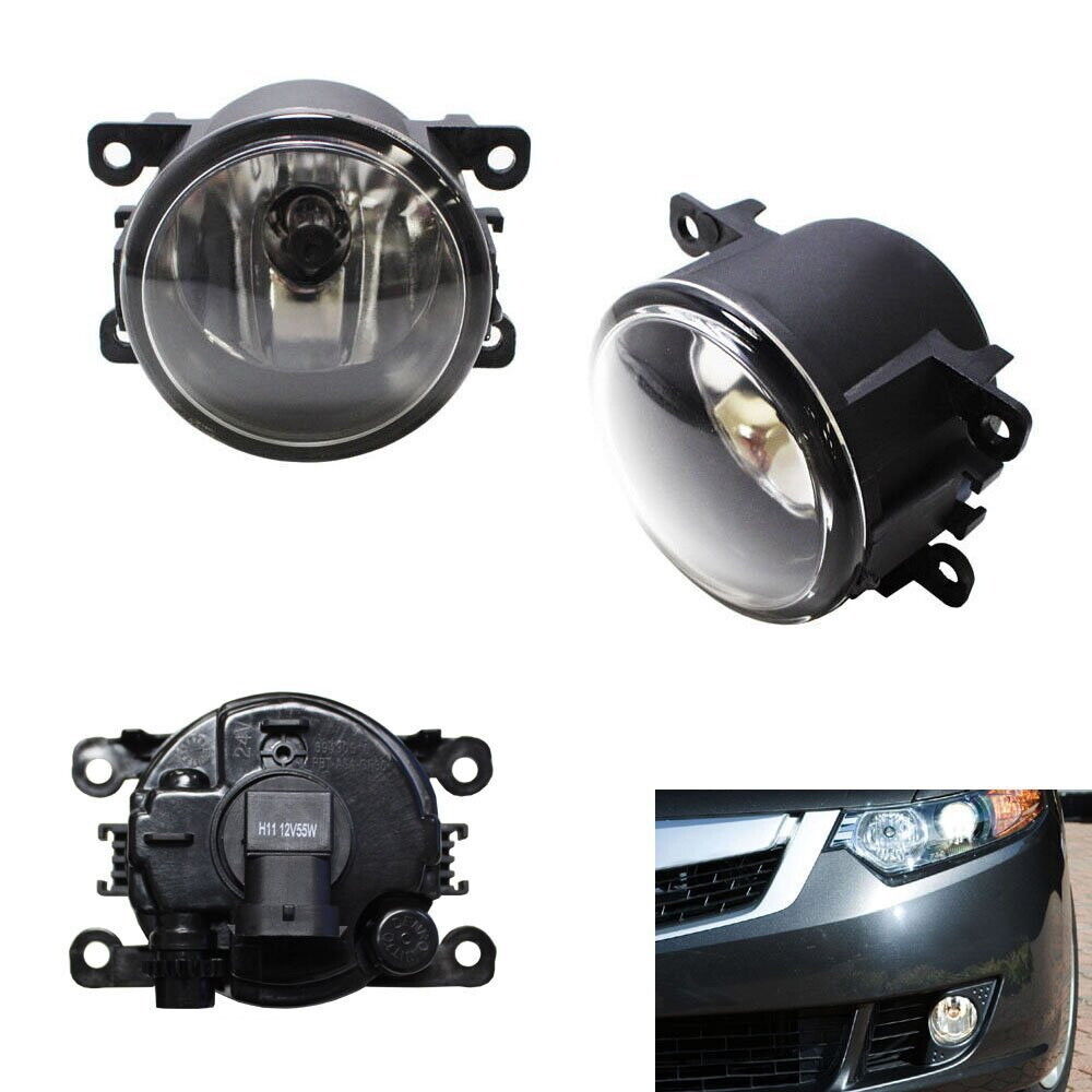 Driver Passenger Sides Fog Light Lamps w/ H11 Bulbs For Acura Honda Ford Nissan