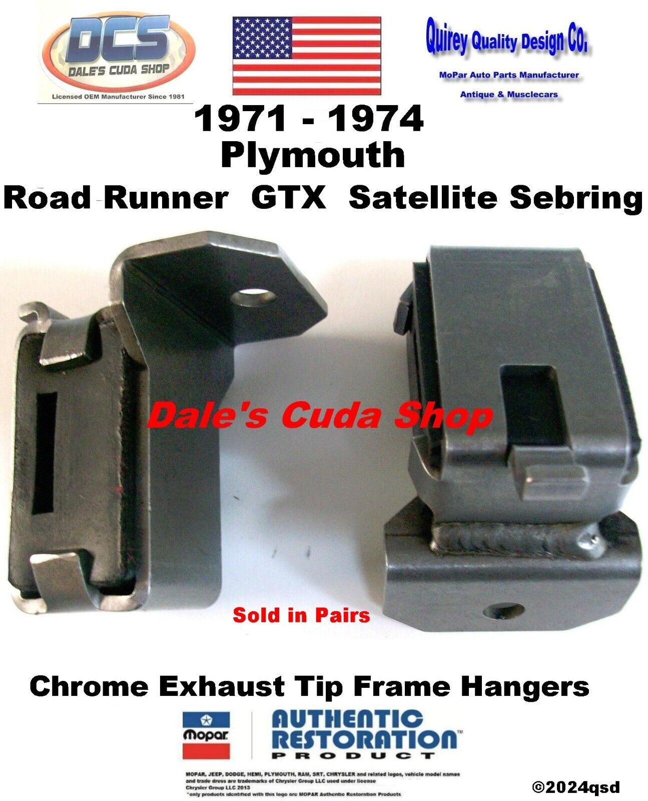 1971 - 1974 Road Runner GTX Chrome Exhaust Tip Hangers 3466199 MoPar USA NEW
