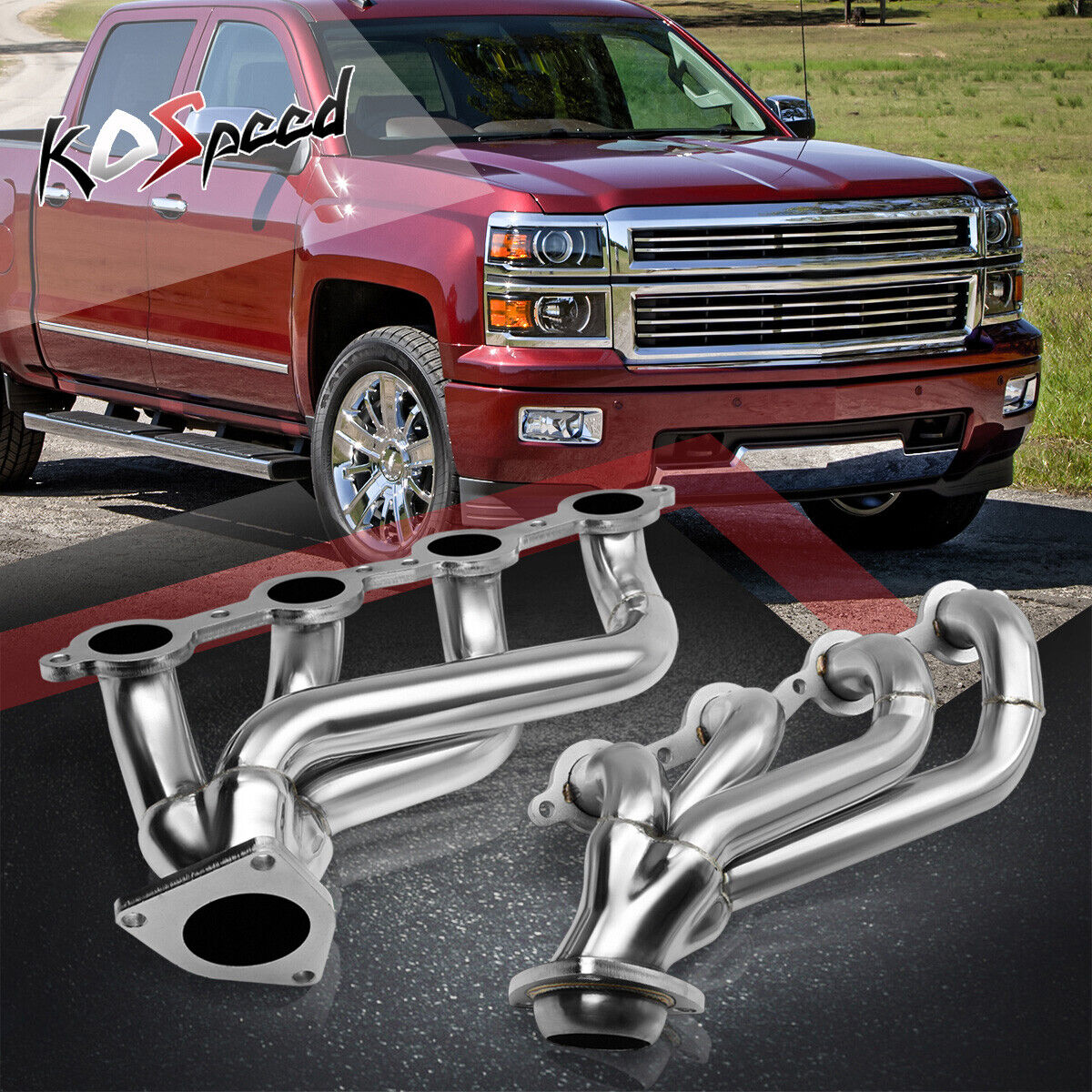 2x Stainless Steel High Flow Exhaust Header Manifold For 02-16 Chevy Silverado