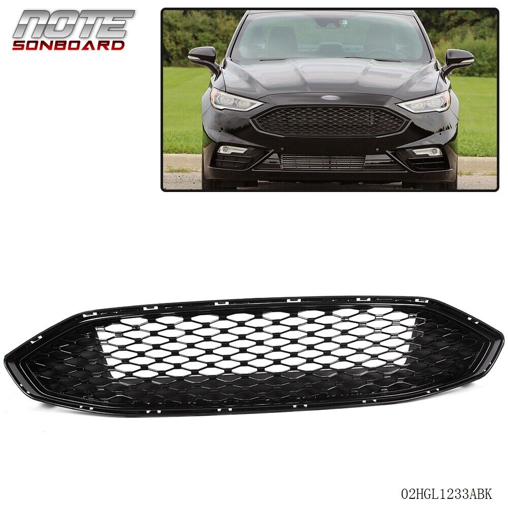 FIT FOR FORD FUSION 2017 2018 GLOSS BLACK FRONT BUMPER HONEYCOMB MESH GRILL