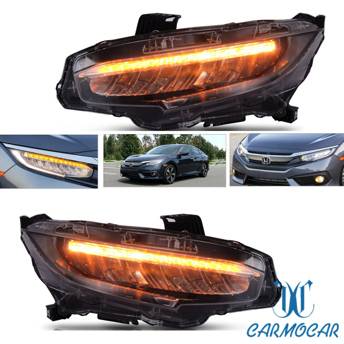 FITS 2016-2018 HONDA CIVIC TYPE-R STYLE HEADLIGHT LED DRL+SEQUENTIAL TURN SIGNAL