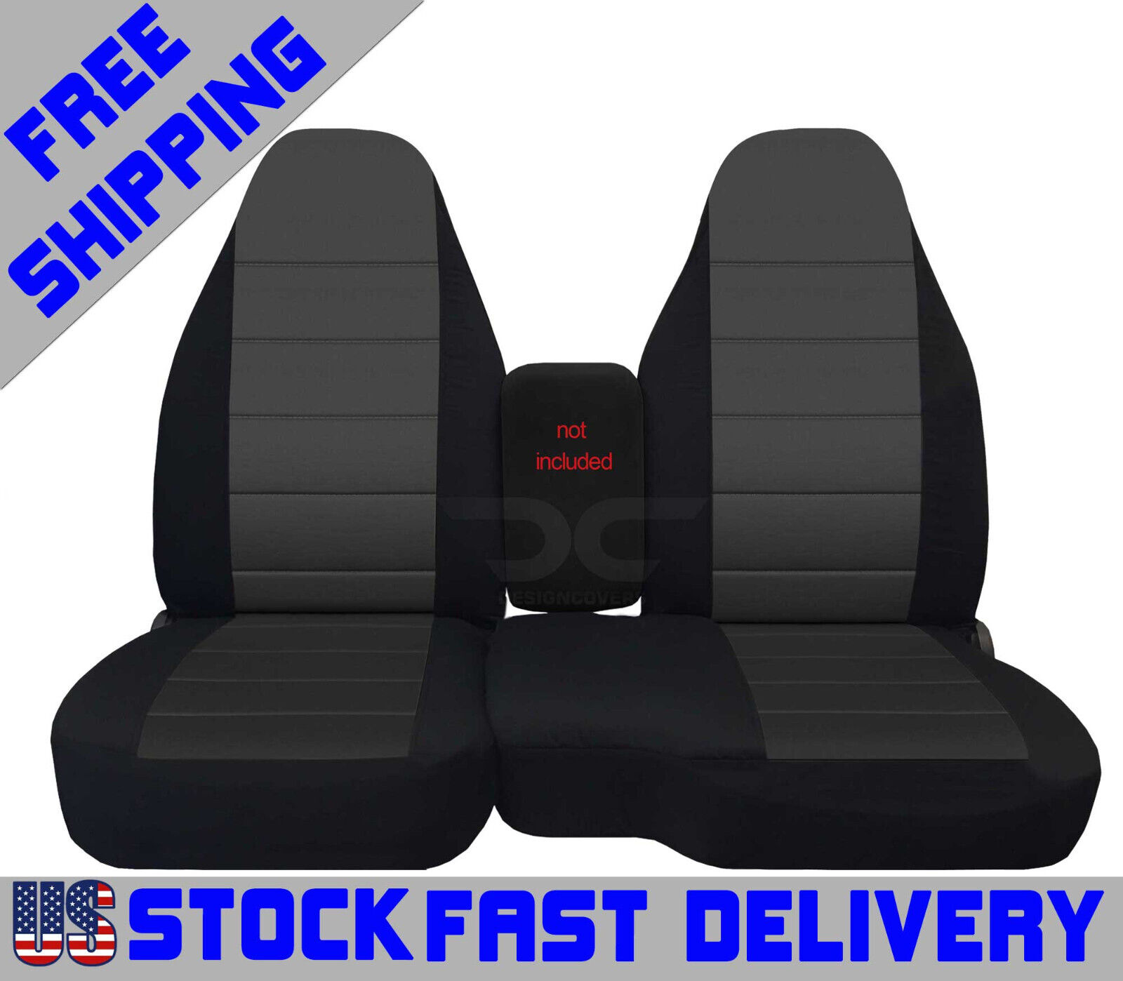 Car seat covers black/charcoal center fits 91-97 FORD RANGER 60/40 high back 