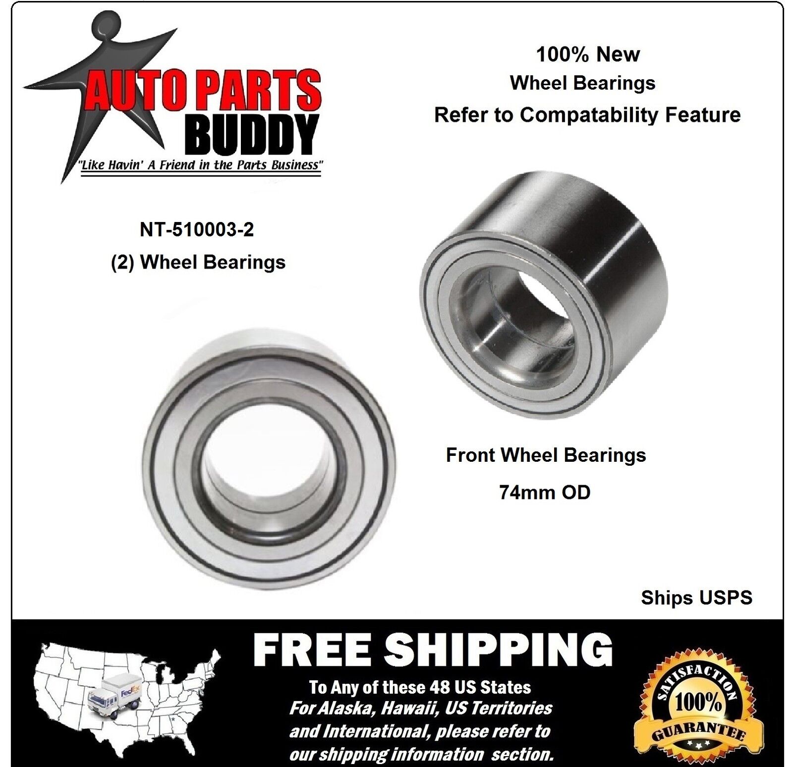 (2) Front Wheel Bearings NT510003 2 Yr Warranty 