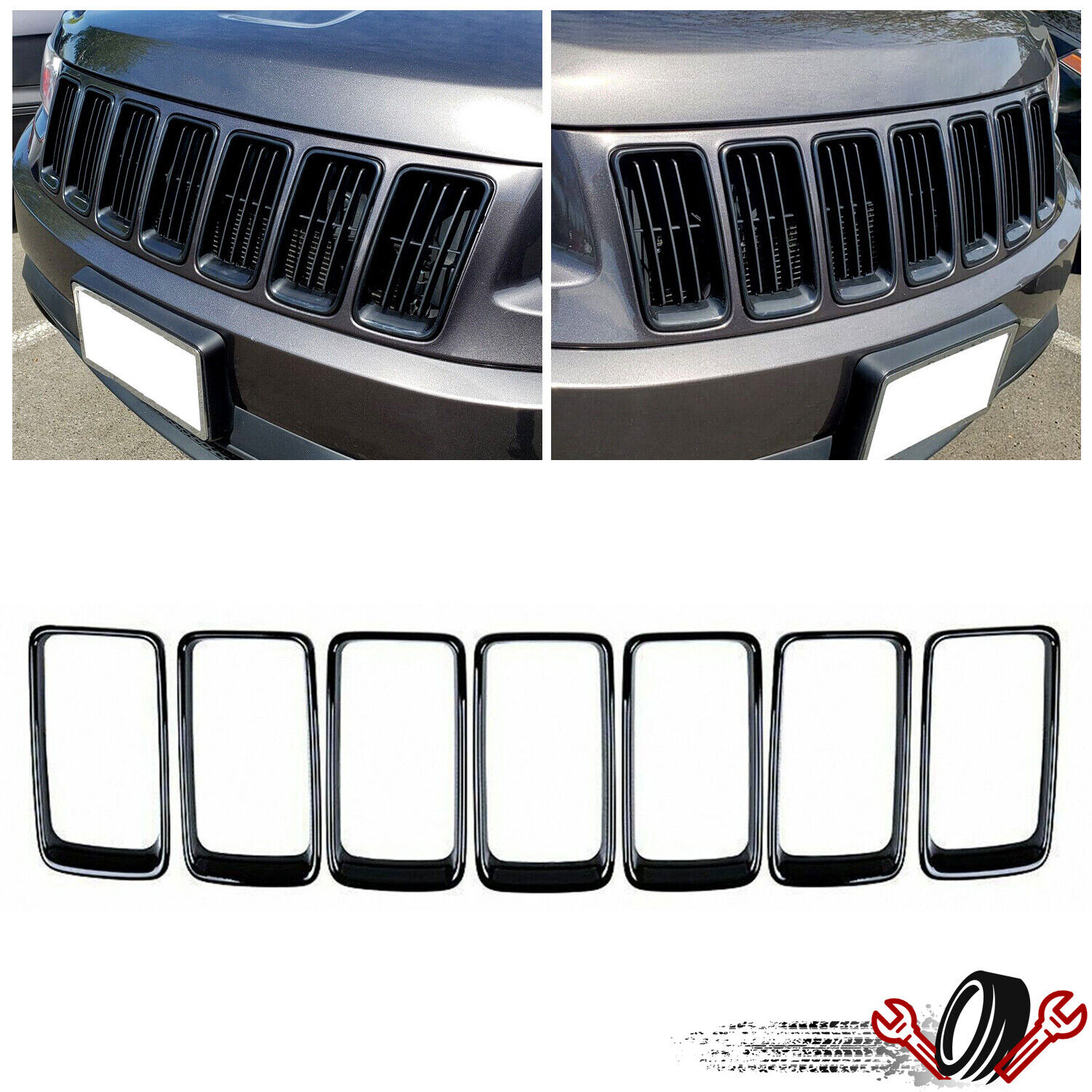 7pcs Gloss Black Front Grille Trim Ring Insert for Jeep Grand Cherokee 2014-2016