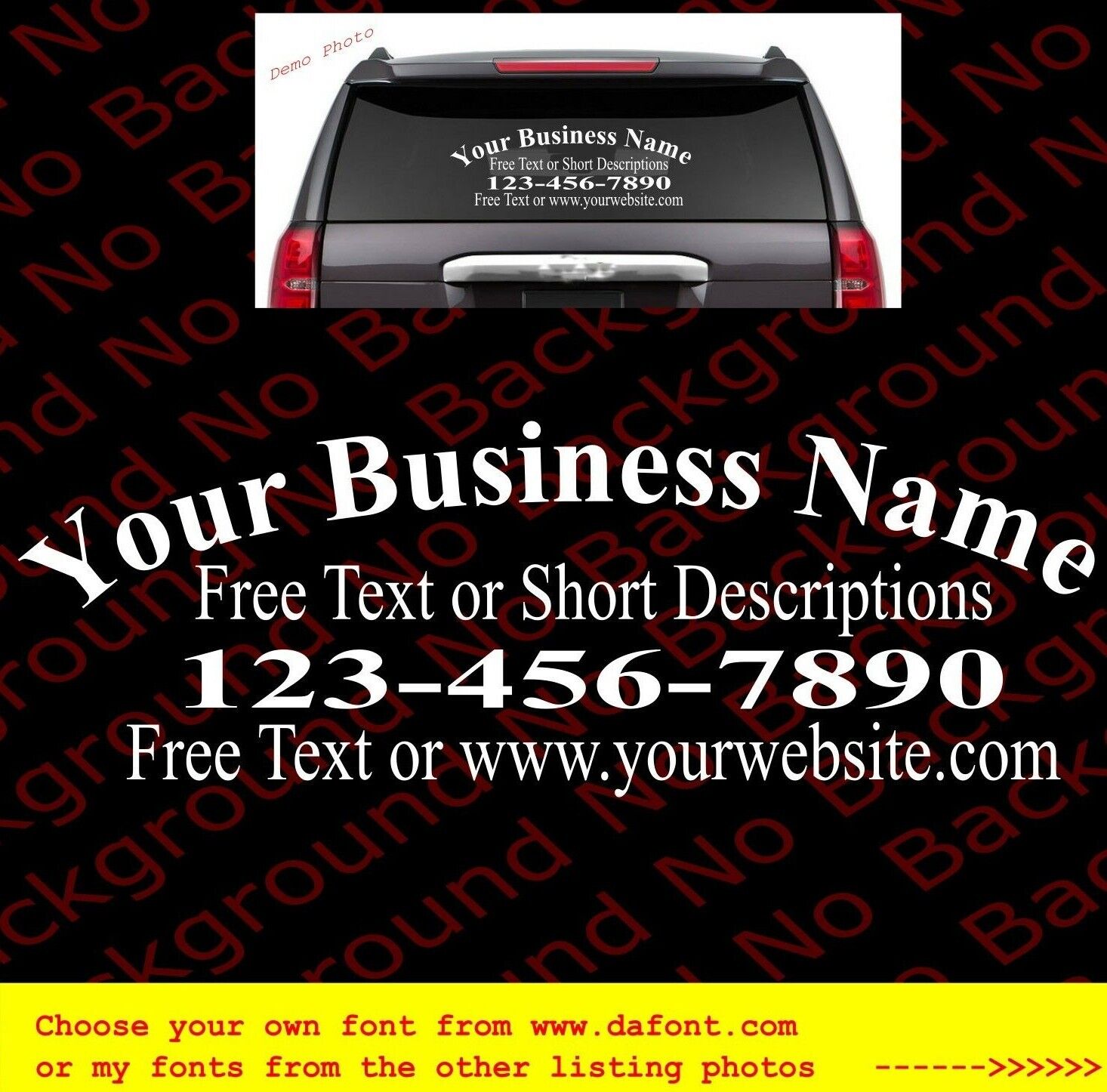 Curved Custom Business Company Name Information Car Window Vinyl Decal BS018
