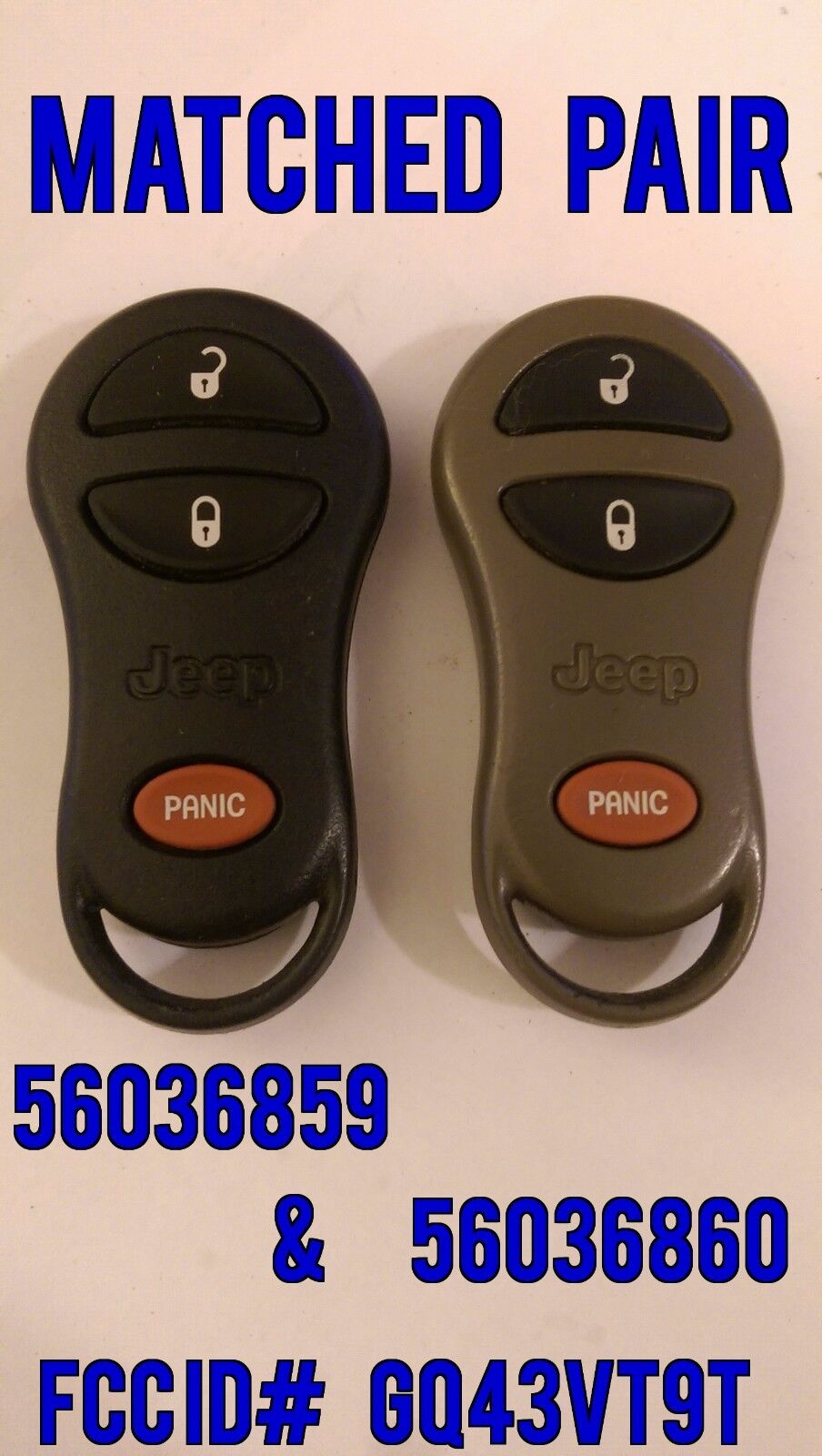 CLEAN OEM MATCHED 1999-2004 JEEP PAIR KEYLESS ENTRY REMOTE FOB GRAY GQ43VT9T 