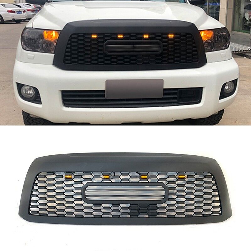 Black Front Grille Fits For TOYOTA Sequoia 2008-2016 Upper Grill W/Light