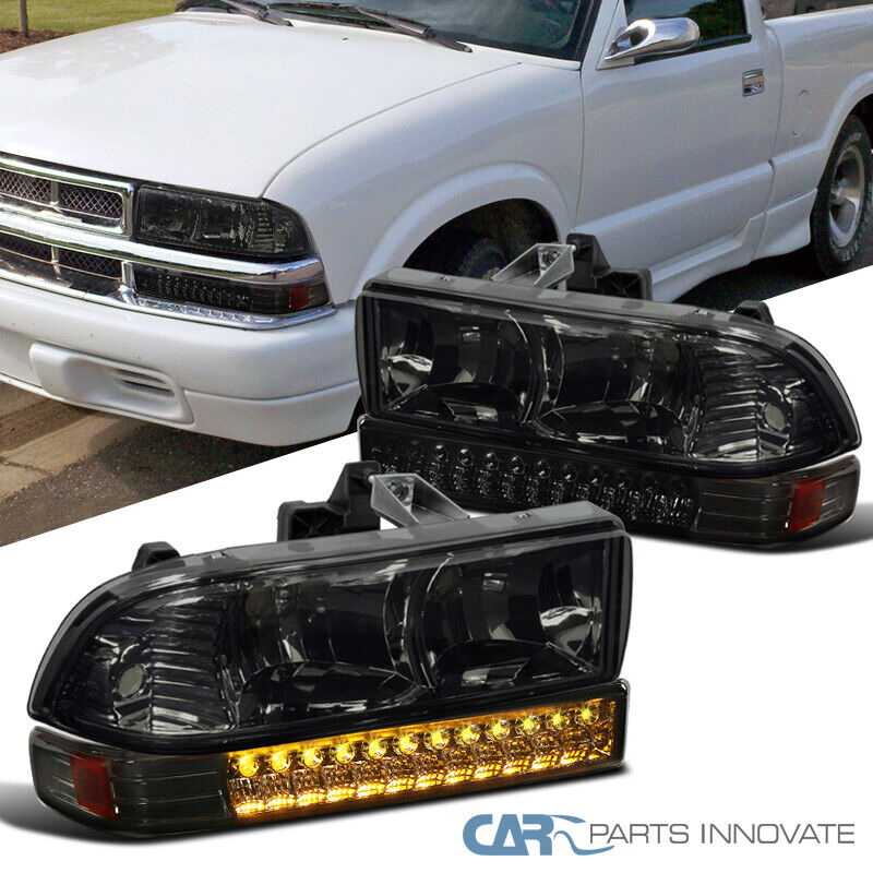 Fits 98-04 Chevy S10 Blazer Pickup Smoke Lens Headlights+Tinted LED Bumper Lamps