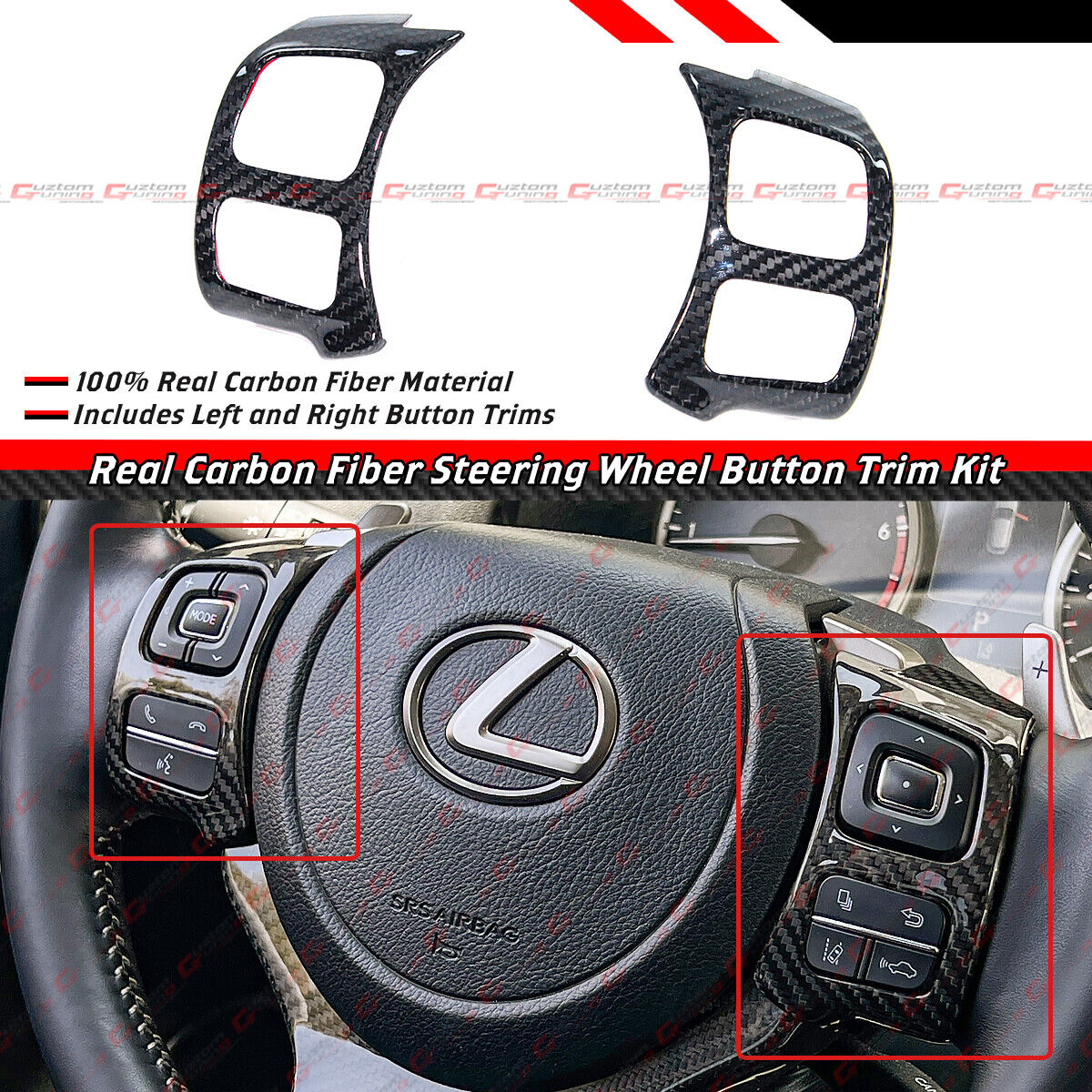 REAL CARBON FIBER STEERING WHEEL BUTTON TRIM COVER FOR 16-24 LEXUS IS RC NX GSF