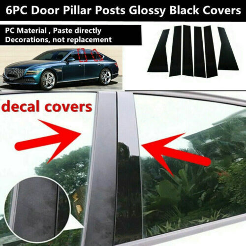 6pcs Black Pillar Posts Cover Door Trim For Hyundai Genesis G80 2015-2022 Sedan