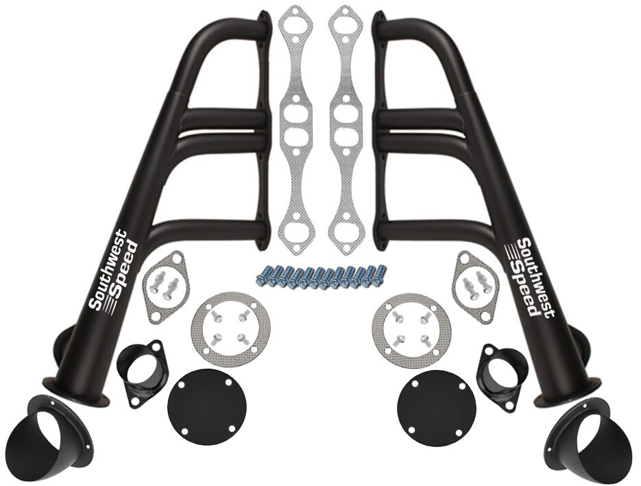 NEW LAKE STYLE HEADERS WITH TURNOUTS,BLACK,SBC 265-400 V-8,CHEVY,HOT ROD,STREET