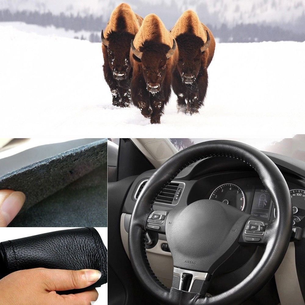 Car Auto Steering Wheel Cover Leather DIY Non-Slip w/ Needle Thread 38cm / 15''