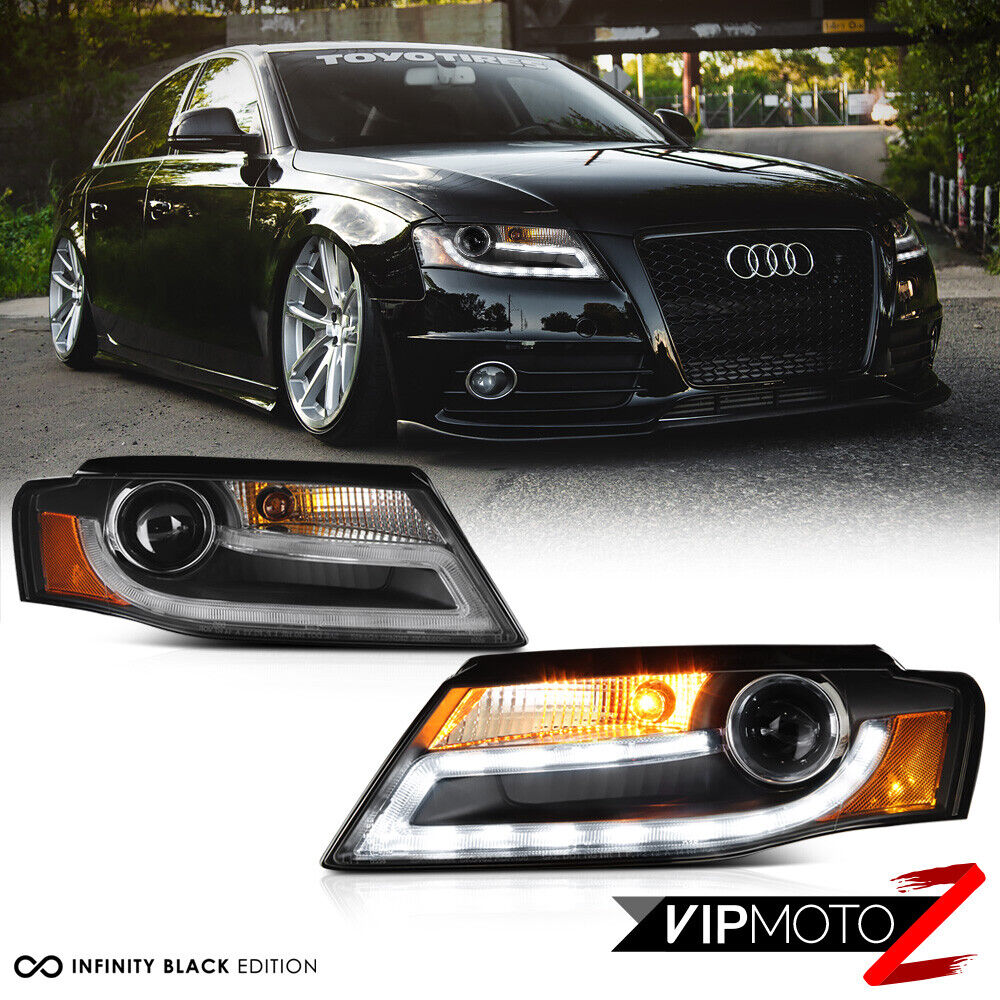 For 09-12 Audi A4 B8 [Infinity Black] Projector Headlight DRL LED Light Bar Euro