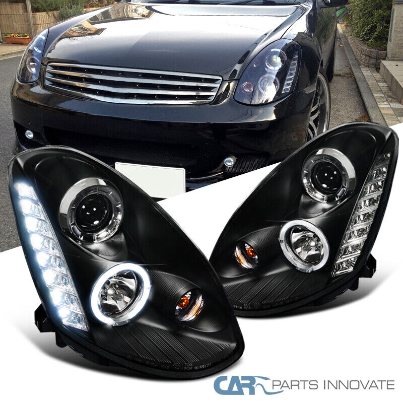 For 05-06 Infiniti G35 4Dr Sedan Black SMD LED Halo Projector Headlights Lamps