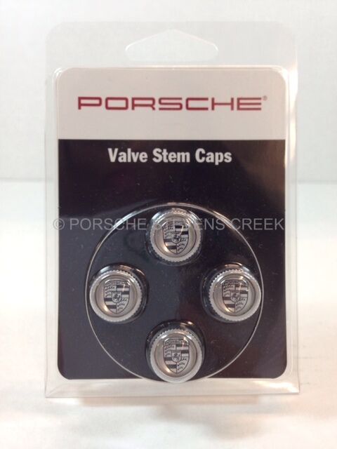 OEM Porsche Valve Stem Caps SILVER Crest Carrera Cayman Boxster Cayenne Panamera