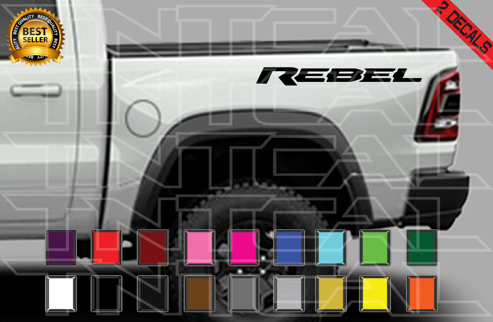 Rebel Decal Set Fits: Ram Dodge Trx Truck Bedside Graphic Vinyl Stickers x2