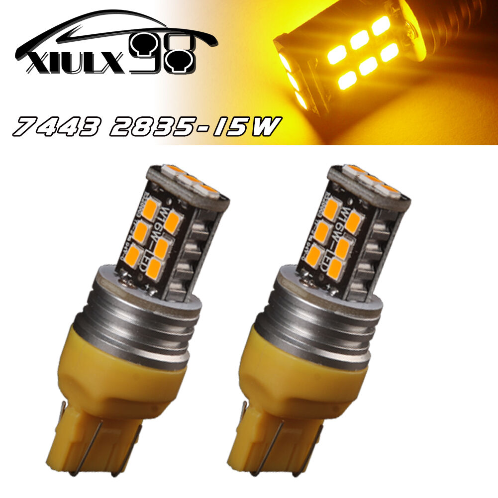 2x Amber/Yellow 7443 7440 High Power 15W Non-Polarity LED Turn Signal Light Bulb
