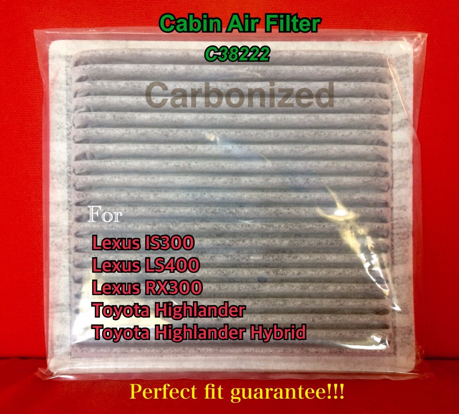 C38222 AC  Carbonized CABIN AIR FILTER For IS300 LS400 RX300 HIGHLANDER 
