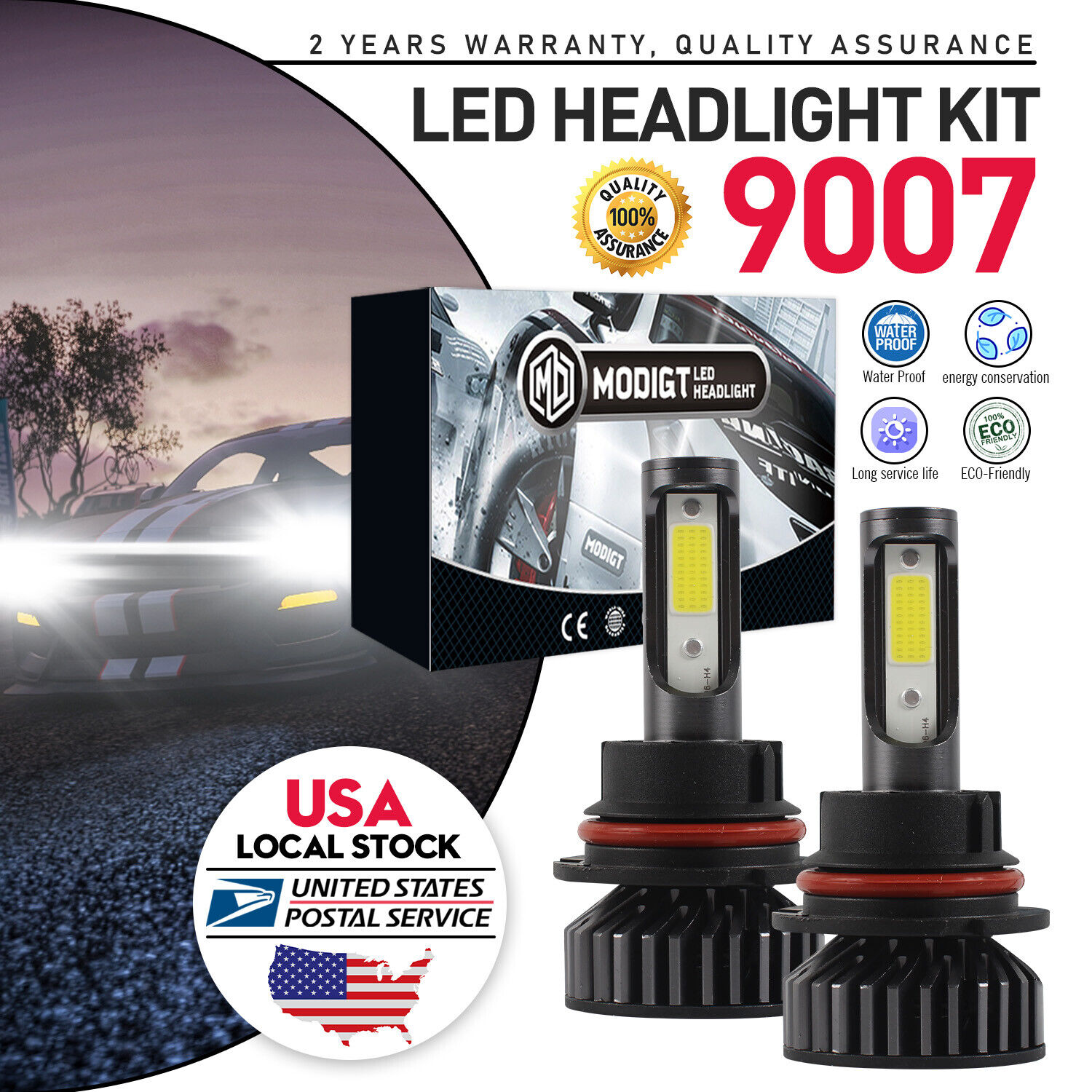 For Dodge Dakota 1997-04 2Pcs 9007/HB5 LED Headlight High Low Beam Bulbs Kit