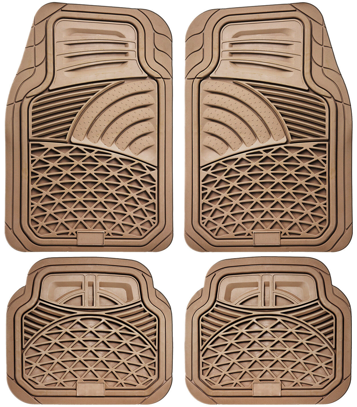 Car Floor Mats for All Weather Rubber 4pc Set Tactical Fit Heavy Duty Beige