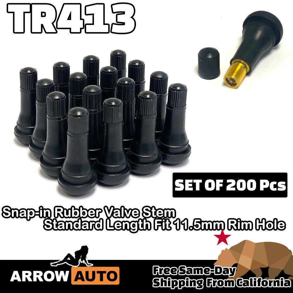 200x Tire Valve Stem TR413 Snap-In Car Auto Short Rubber Tubeless