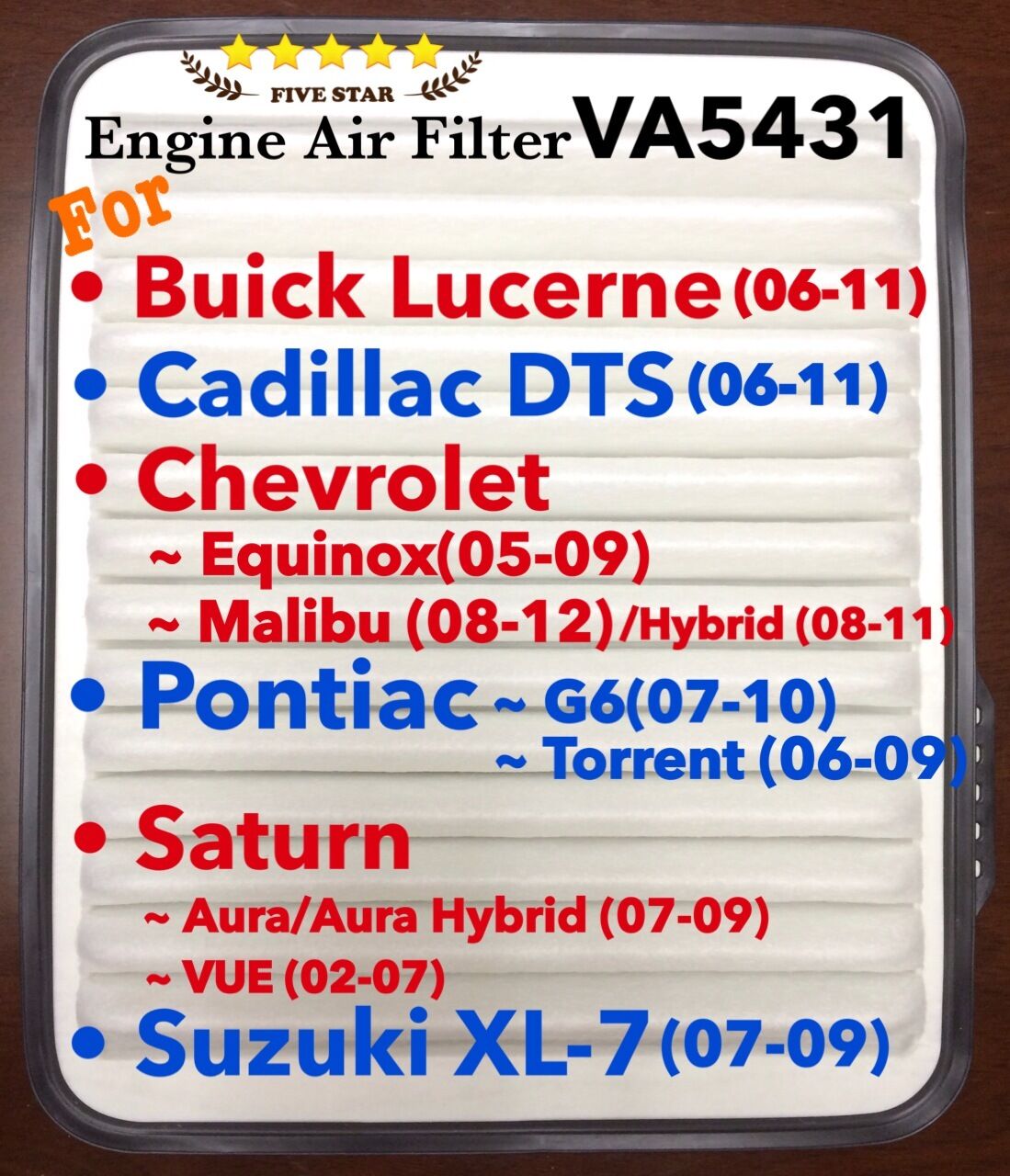 High Quality AIR FILTER VA5431 Buick/Cadillac/Chevrolet/Pontiac/Saturn & Suzuki