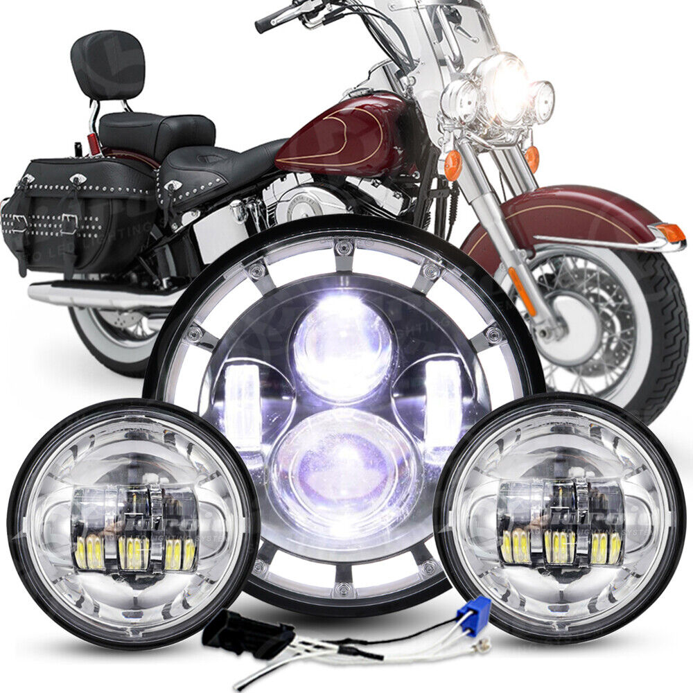 Halo LED Headlight & Passing Lights For Harley Davidson Heritage Softail Classic