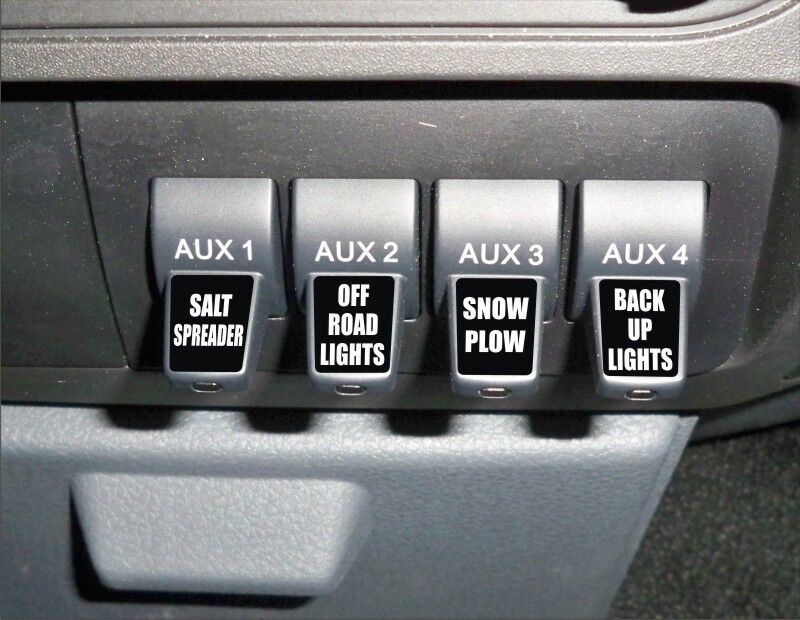 Upfitter AUX Switch Decals Labels Stickers 4-pk | Fits: F-250 F-350 Super Duty
