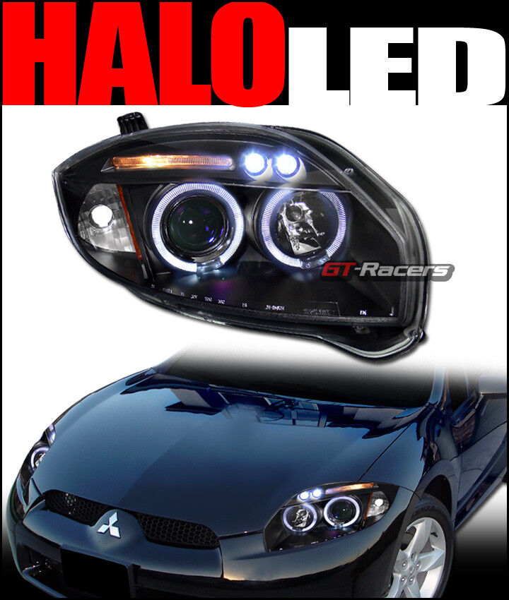 For 2006-2011 Mitsubishi Eclipse Blk Led Halo Projector Headlights Signal Amber