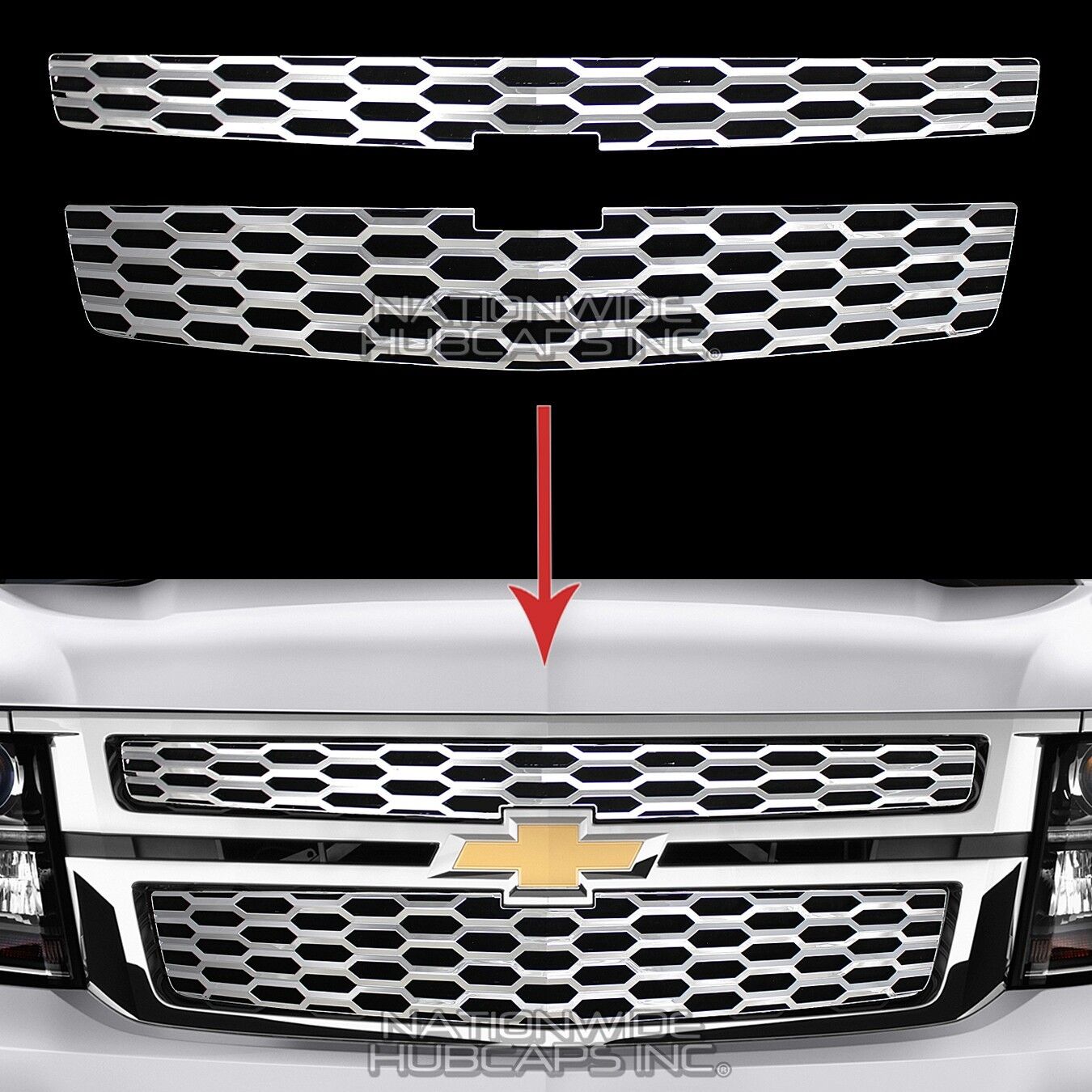 2015-18 Chevy Tahoe Suburban CHROME Snap On Grille Overlays Grill Covers Inserts
