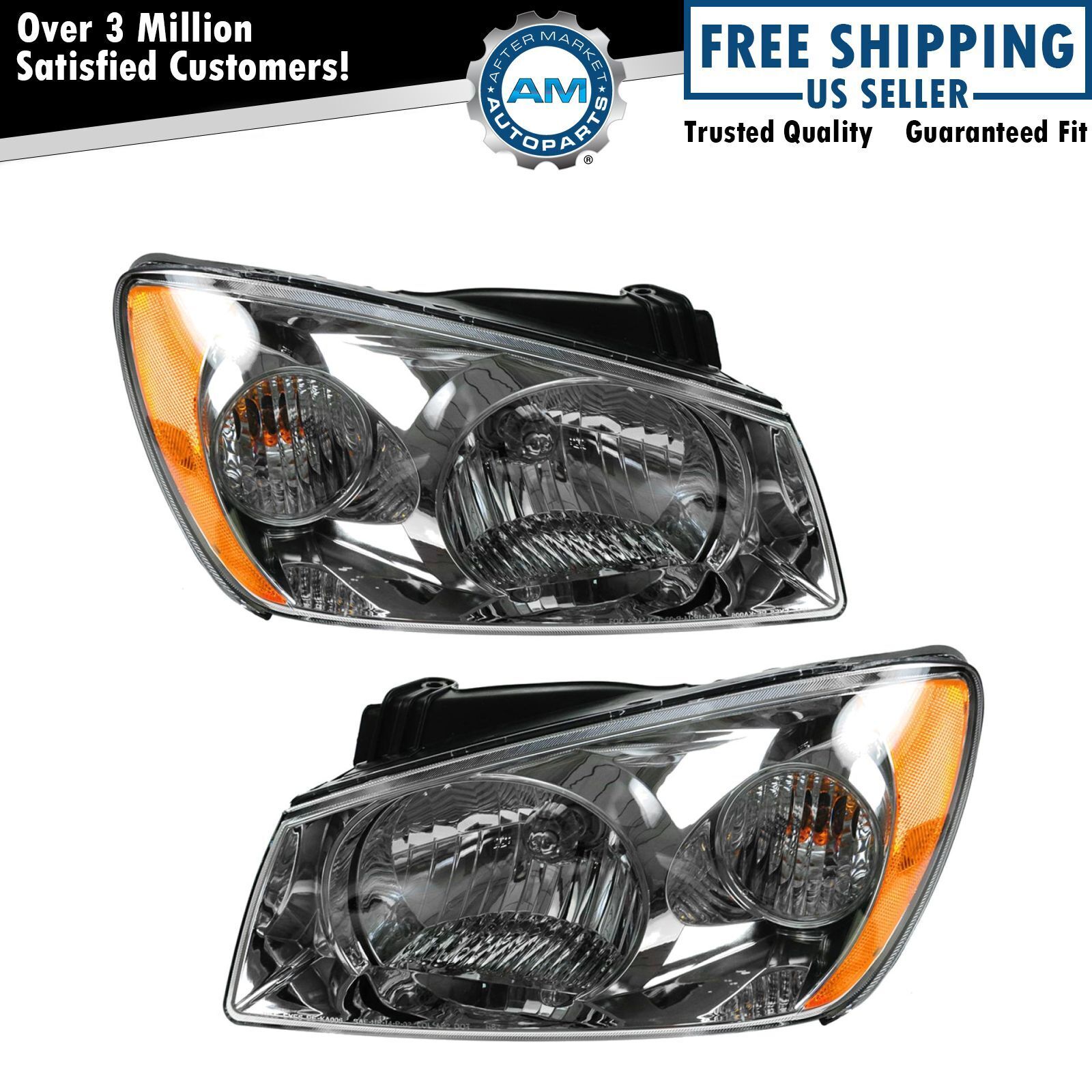 Headlights Headlamps Left & Right Pair Set For 04-06 Kia Spectra 4 Door Sedan