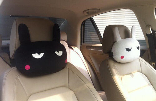 2pcs Cute Rabbit Pillow Car Neck Rest Headrest Pillow Overtime Rabbit