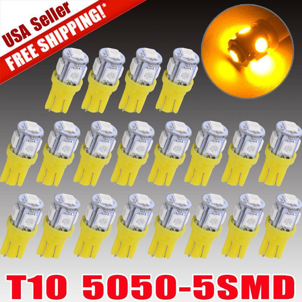 20X Yellow T10 Wedge 5050 5-SMD LED Dome Map Trunk Light Bulbs 192 168 W5W 2825