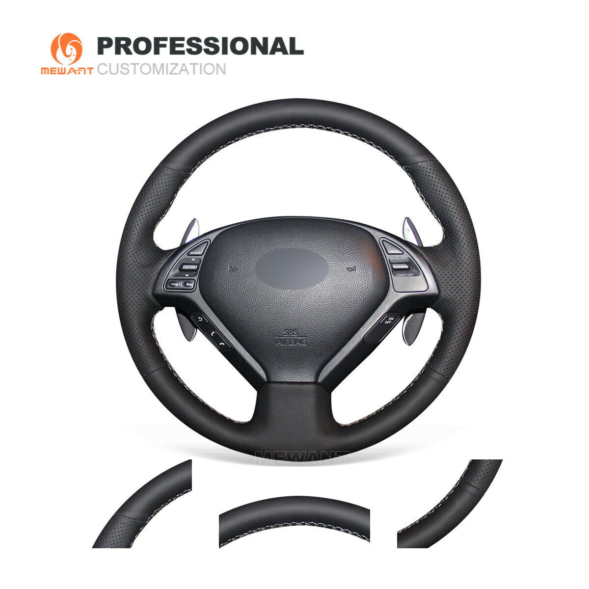 Black Leather Steering Wheel Cover for Infiniti G G25 G37 QX50 EX EX35 EX37 Q40