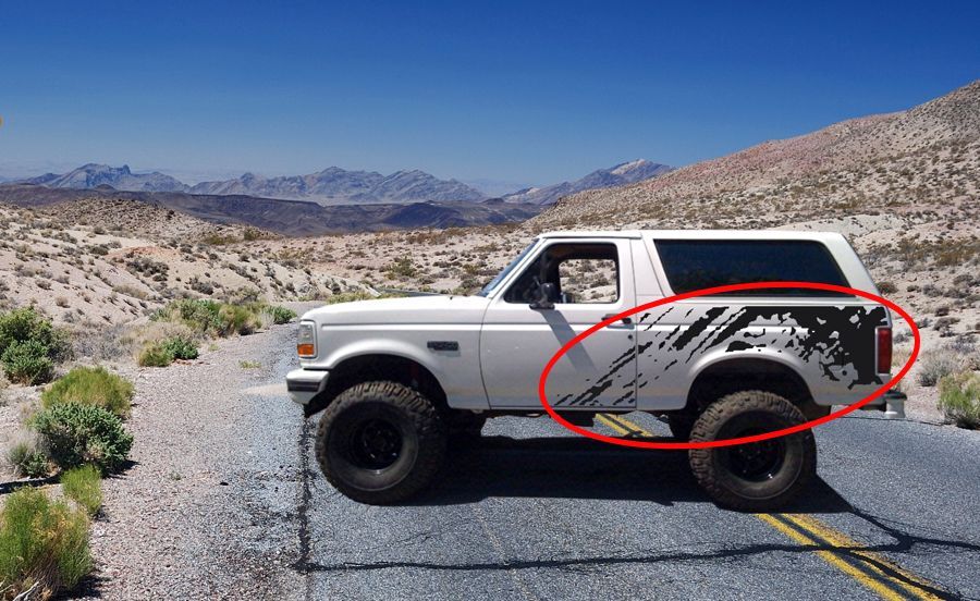 1980 - 1996 Bronco Raptor style truck bed Splash Mud vinyl graphics decals Ford