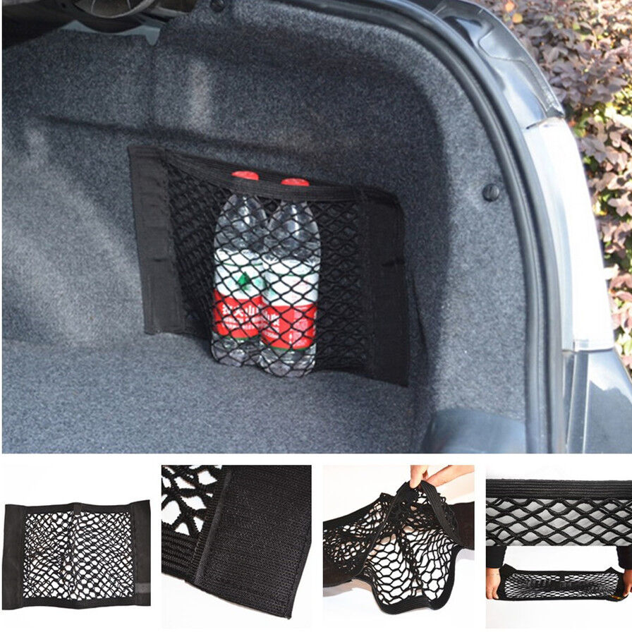 Black Car Rear Trunk Seat Back Storage Magic Tape Net String Nylon Resilient Bag