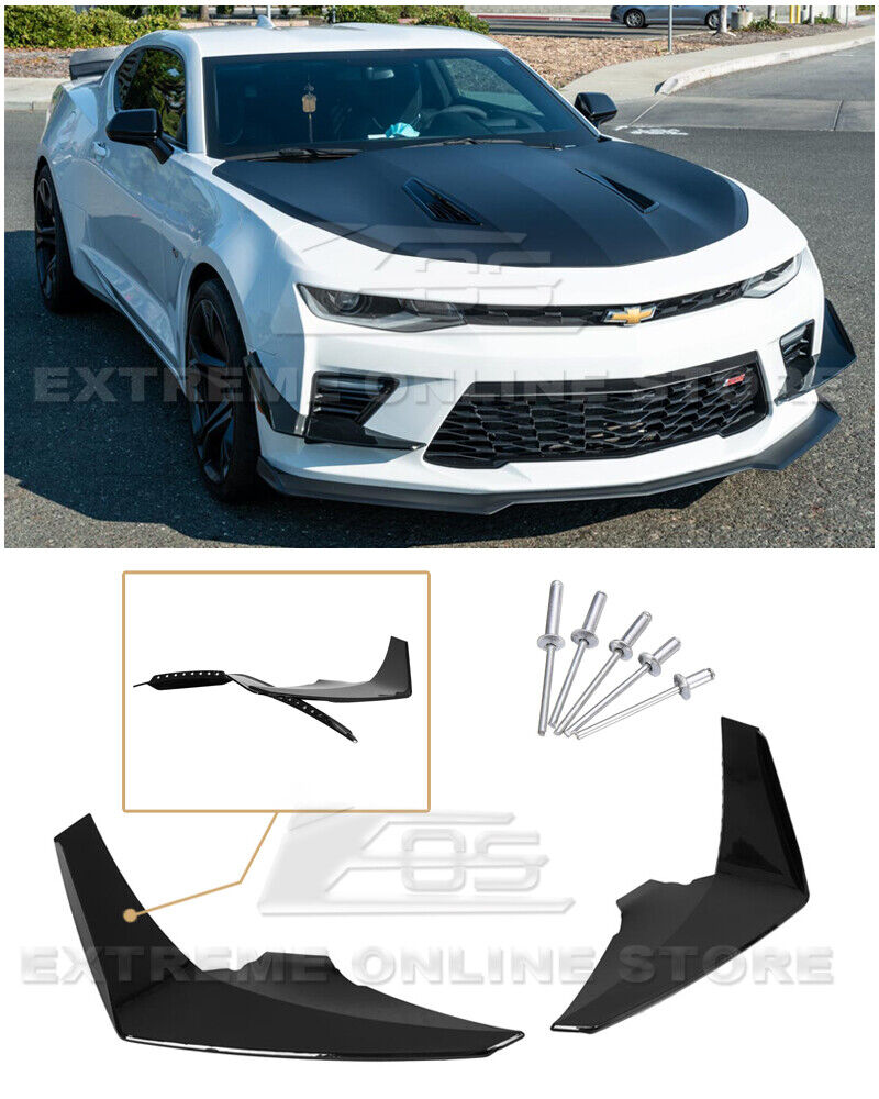 For 16-18 Camaro SS PAINTED GLOSSY BLACK Front Bumper Side Canards Dive Plane