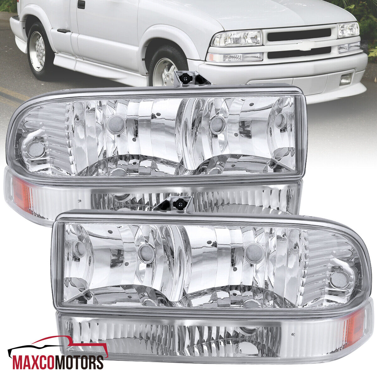 Headlights+Bumper Parking Lamps Fits 1998-2004 Chevy S10 Pickup Blazer Clear