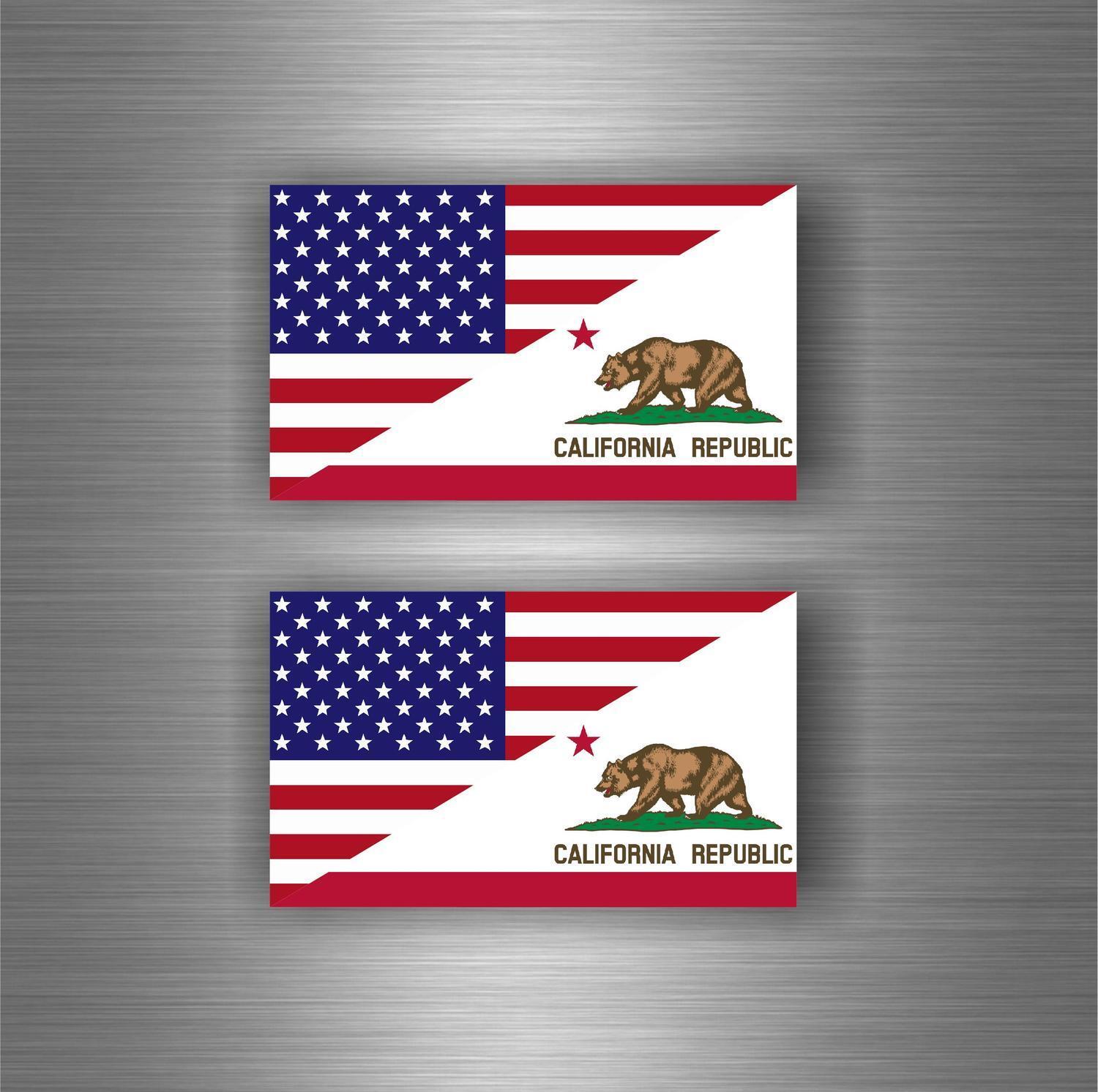 2x Sticker decal flag california usa american bumper car biker motorcycle