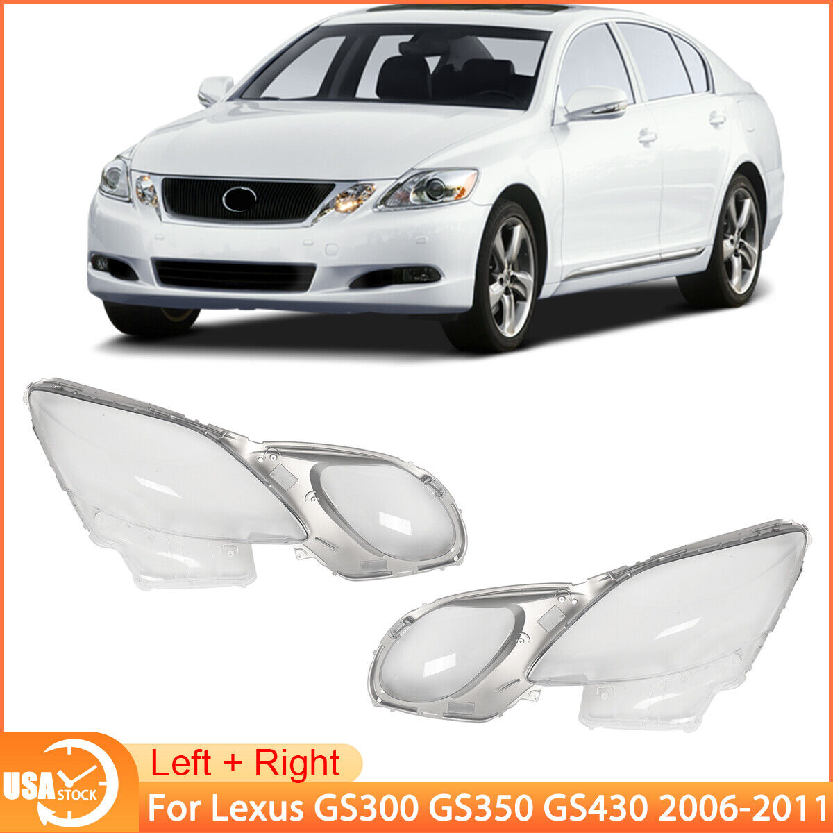 For Lexus GS300 GS350 GS450h 2004-2011 Left & Right Headlight Lens Cover Clear