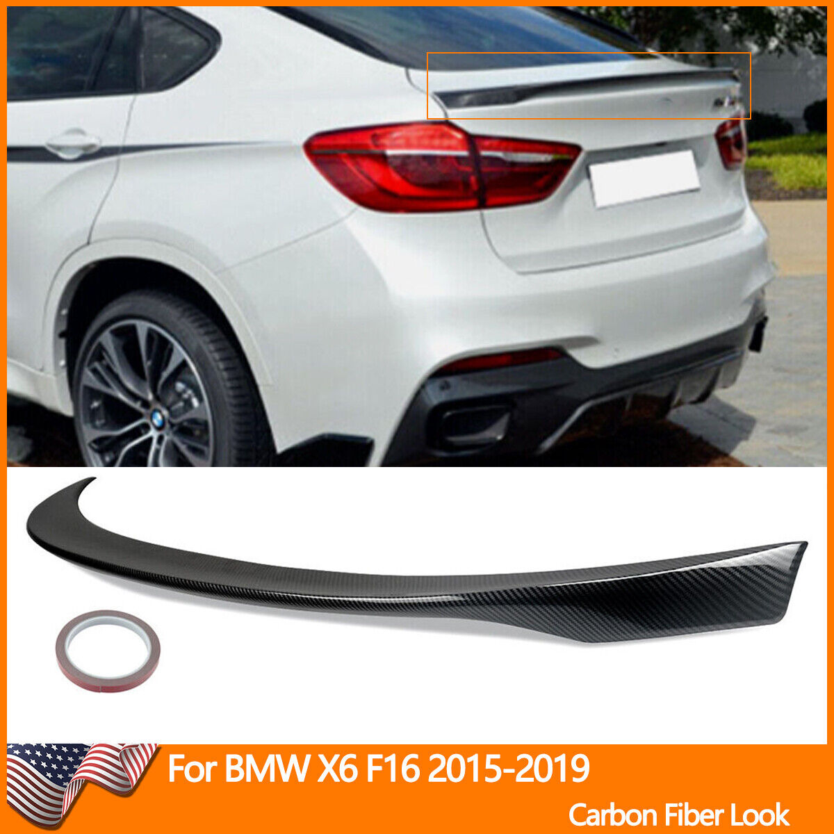 Carbon Look For BMW X6 F16 X6M F86 2015-2019 P Style Rear Trunk Spoiler Wing Lip