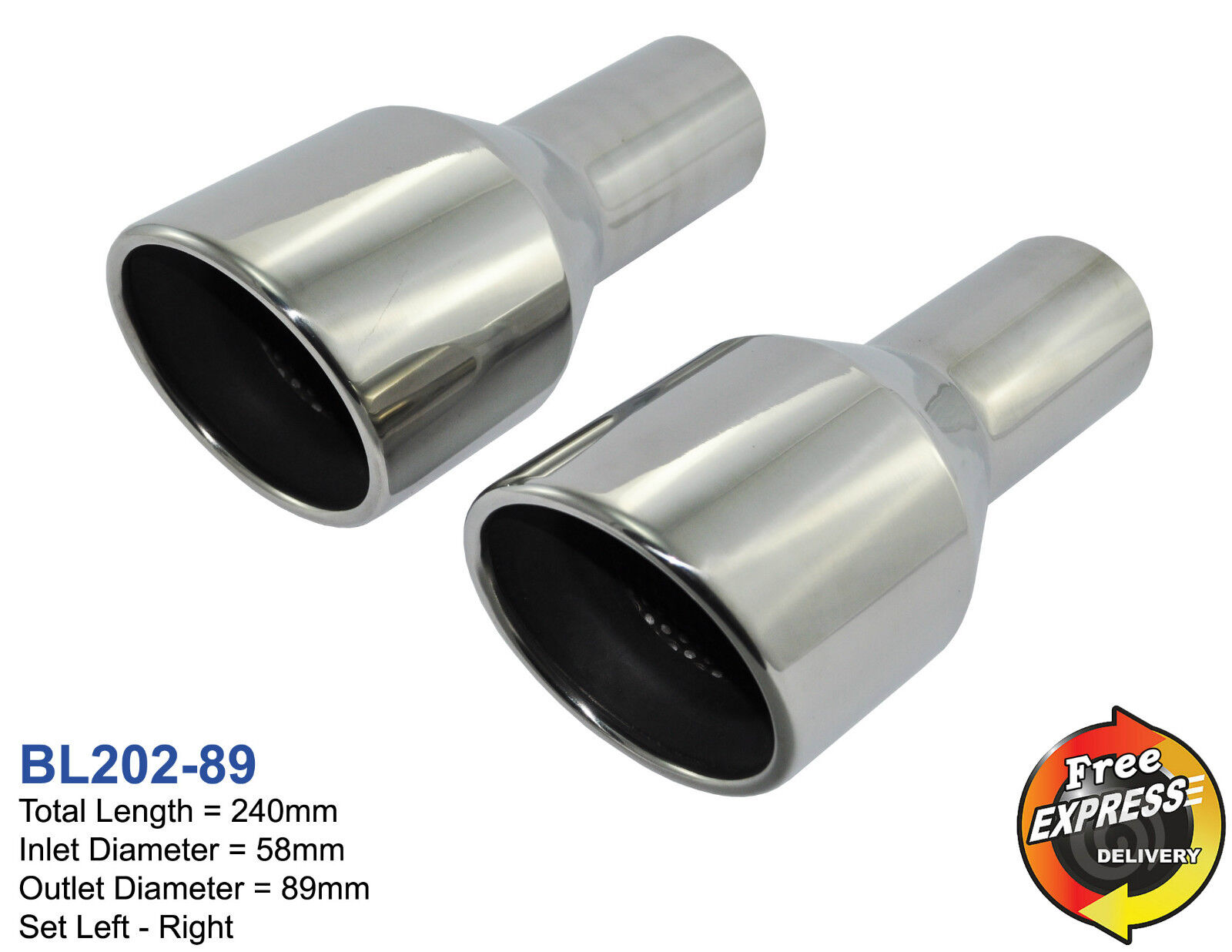 Exhaust tailpipes tips s/steel for VW Golf R32 R20 Audi A4 A5 A6 A7 A8 TT 89mm