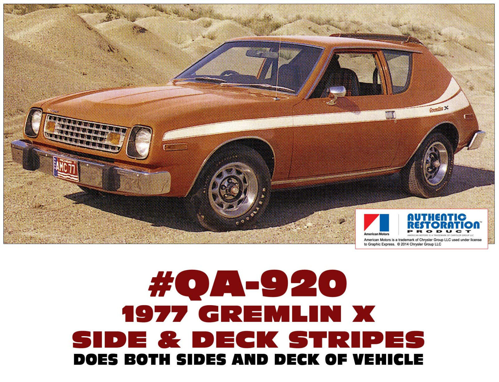 QA-920 1977 AMC - AMERICAN MOTORS - GREMLIN X - SIDE and DECK STRIPE DECAL