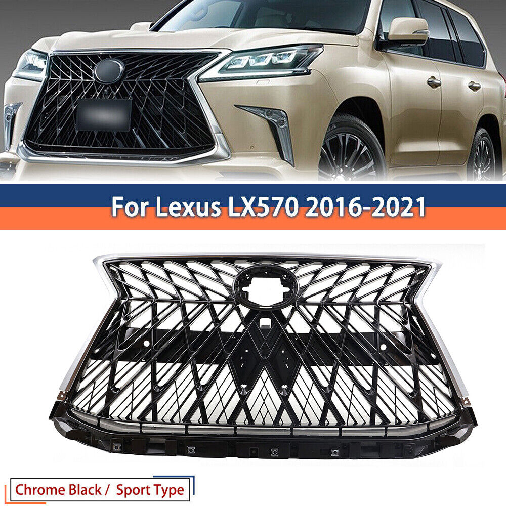For Lexus LX570 2016-2021 S Sport Look Front Bumper Grille Black W/ Chrome Trims