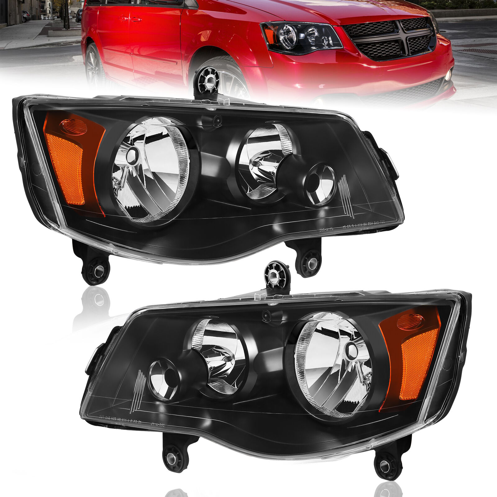 2X Headlights For 11-20 Dodge Grand Caravan 08-16 Chrysler Town & Country 4-Door