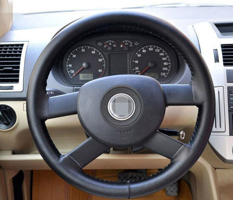 New DIY Universal Steering Wheel Cover 37-38cm Genuine Leather Cowhide Black