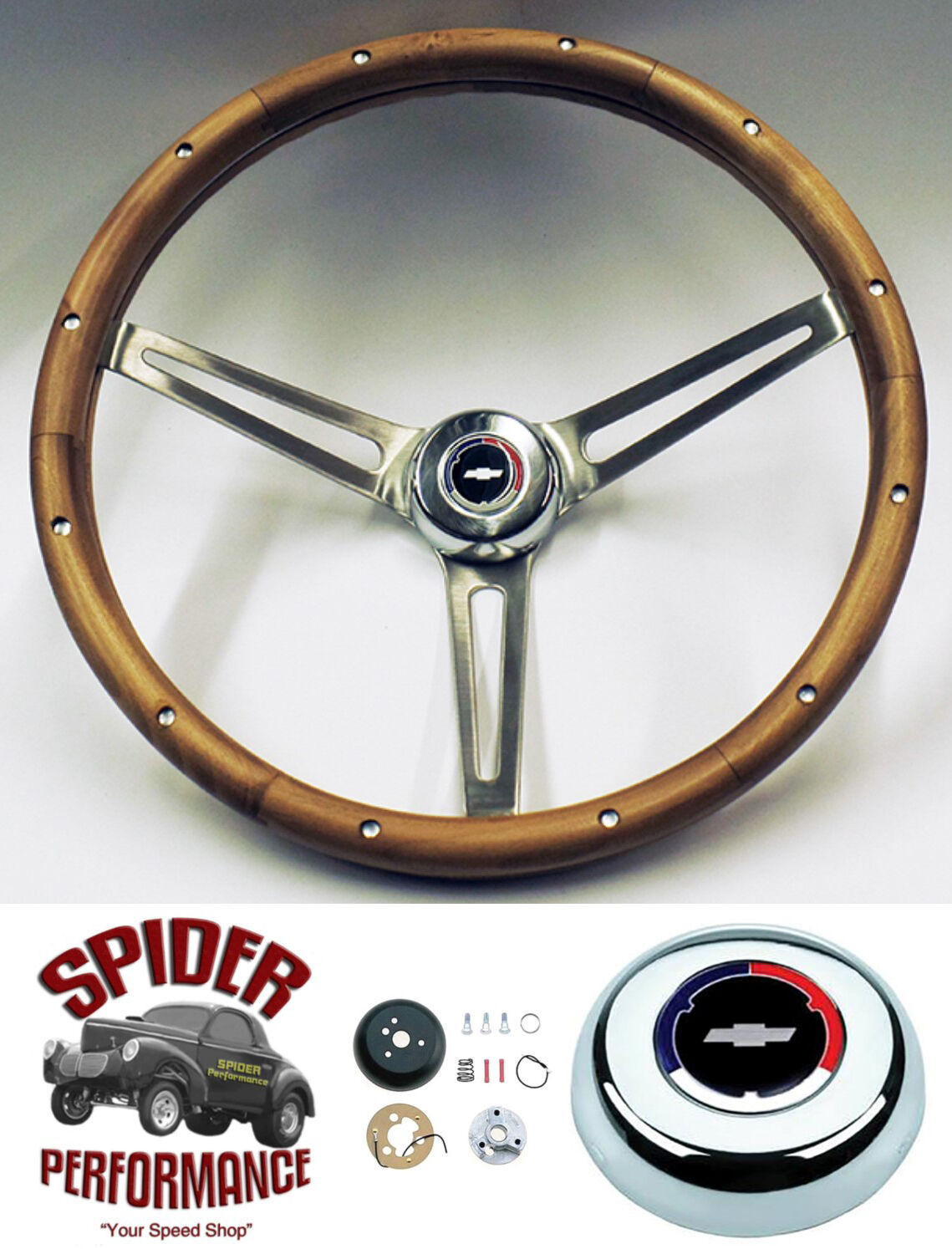 1957-1963 Chevy steering wheel RED WHITE BLUE BOWTIE 15\