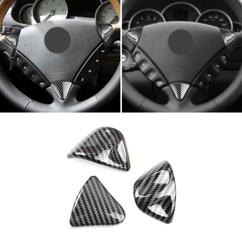 3pcs Carbon Texture Steering Wheel Cover Trim For Porsche Cayenne 2006-2009 2010