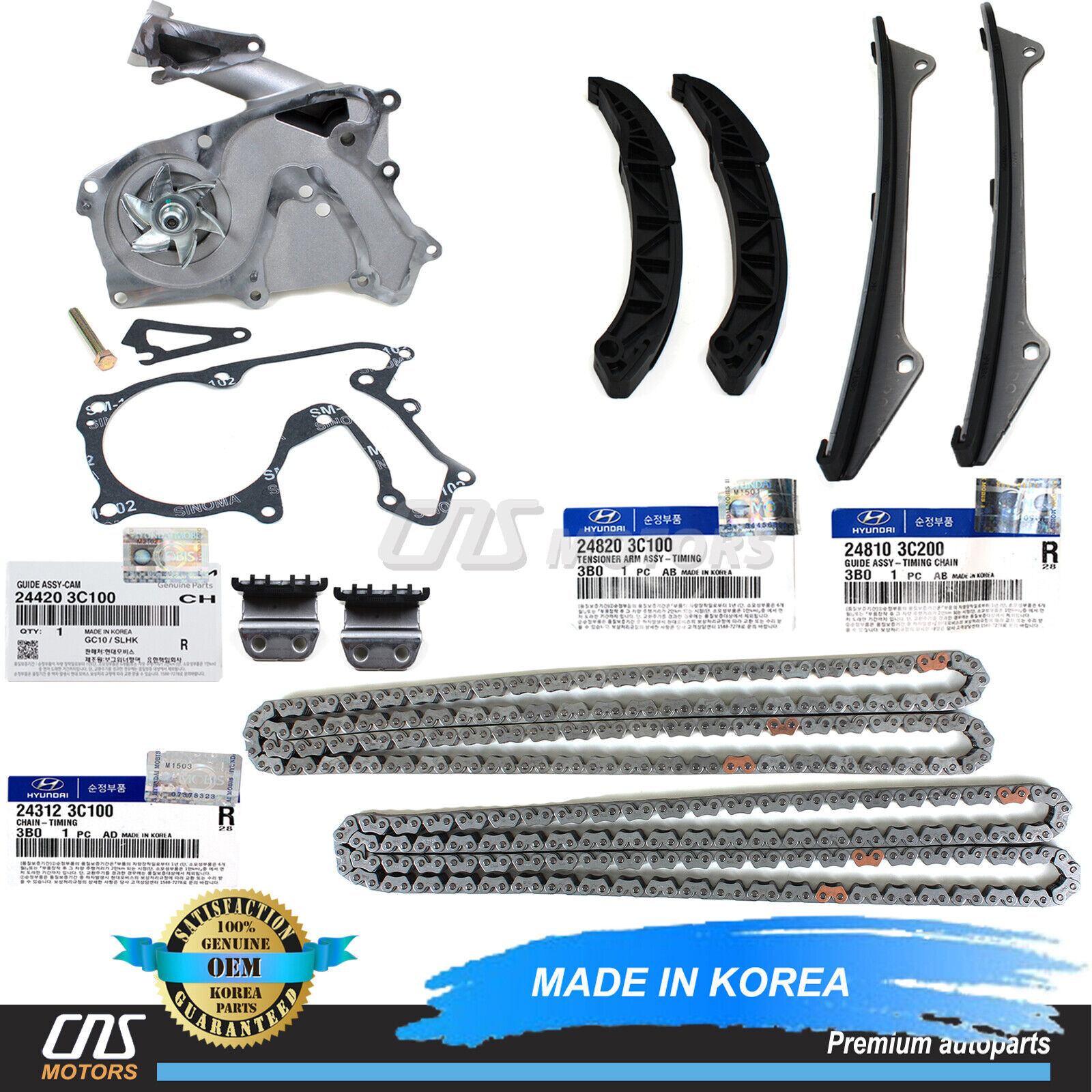 ⭐GENUINE⭐ Timing Chain Kit w/ Water Pump Fits 06-14 Hyundai Kia 3.3L 3.5L 3.8L